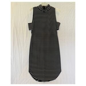 Gianni Bini The Breeze Black White Striped Midi Dress - L